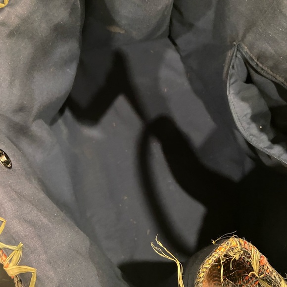 Large straw bag with leather straps navy Blue cloth lining size 22:22 - Picture 10 of 11